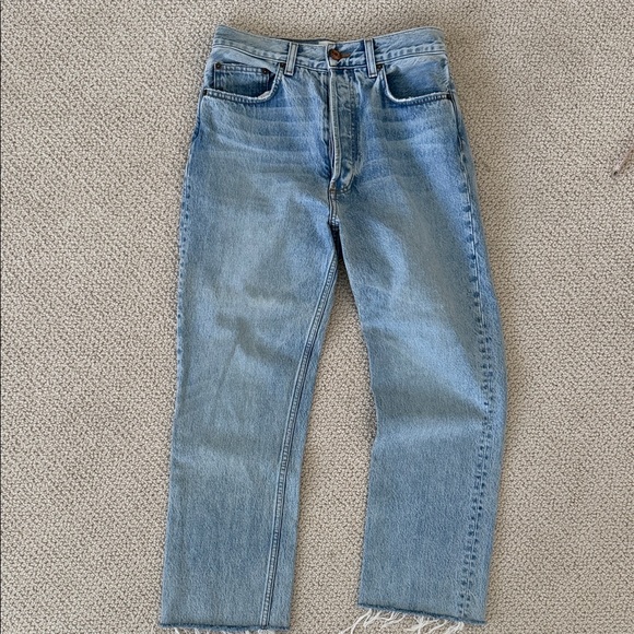 Doen Light Blue Jeans with raw hem HIGH RISE 26 - Picture 3 of 9